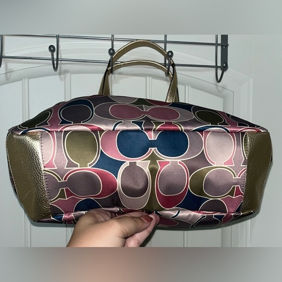 Coach Signature Scarf Sateen Gold Trim Satin Handbag/Tote C1257 F19464 - Picture 8 of 15